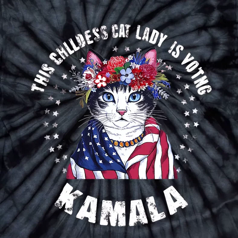 This Childless Cat Lady Ladies Is Voting Kamala 2024 Tie-Dye T-Shirt