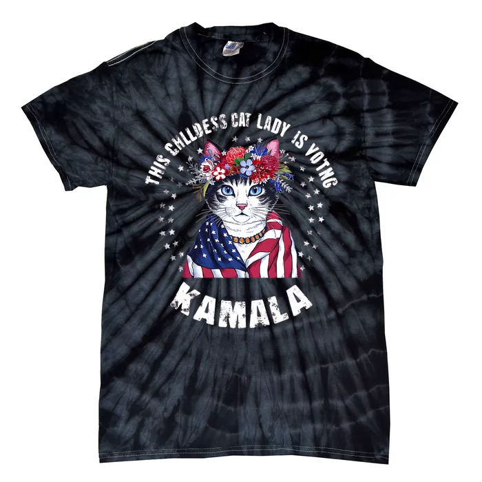 This Childless Cat Lady Ladies Is Voting Kamala 2024 Tie-Dye T-Shirt