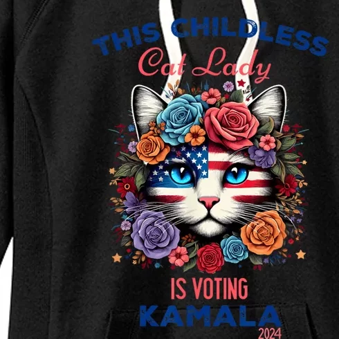 This Childless Cat Lady Ladies Is Voting For Kamalaharris Women's Fleece Hoodie