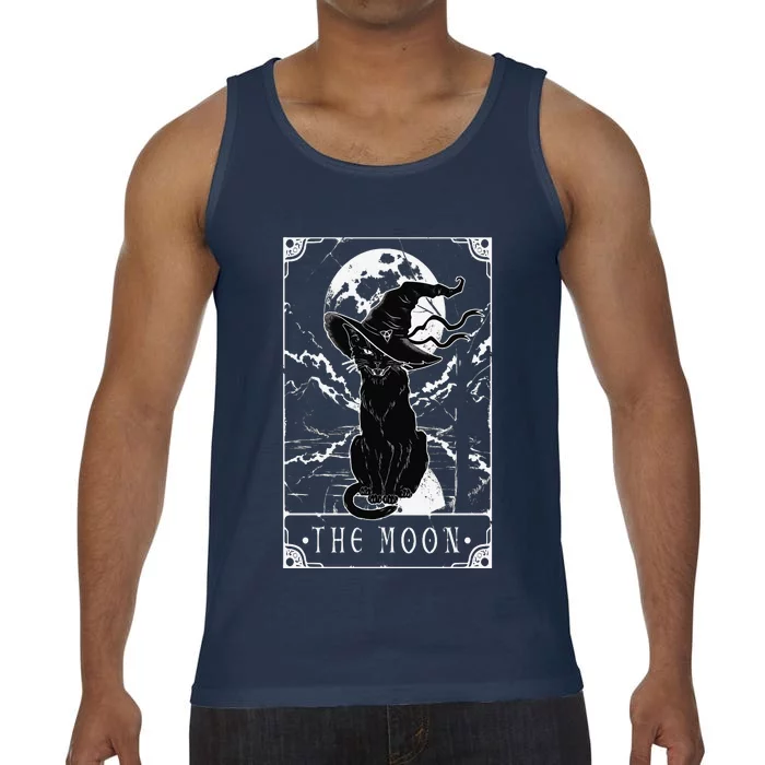 Tarot Card Crescent Moon And Black Cat Witch Hat Halloween Funny Comfort Colors® Tank Top