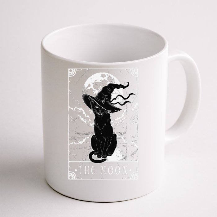 Tarot Card Crescent Moon And Black Cat Witch Hat Halloween Funny Front & Back Coffee Mug