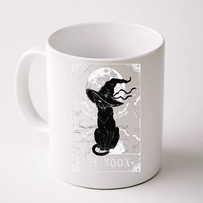 Tarot Card Crescent Moon And Black Cat Witch Hat Halloween Funny Front & Back Coffee Mug