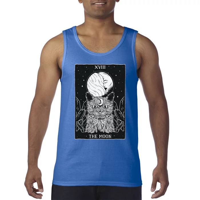 Tarot Card Crescent Moon And Cat Spooky Witch Occult Graphic Tank Top