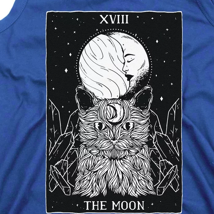 Tarot Card Crescent Moon And Cat Spooky Witch Occult Graphic Tank Top