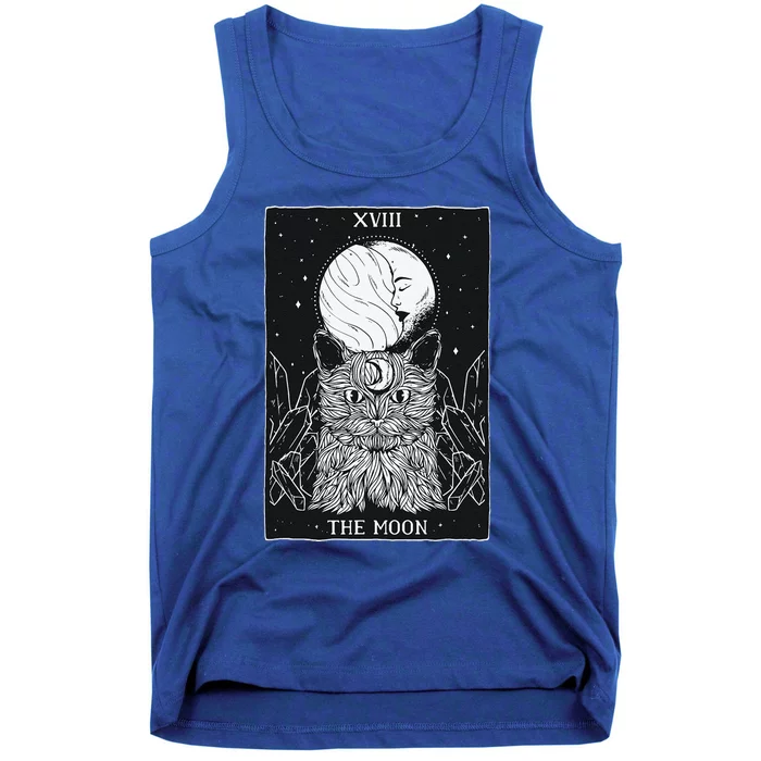 Tarot Card Crescent Moon And Cat Spooky Witch Occult Graphic Tank Top