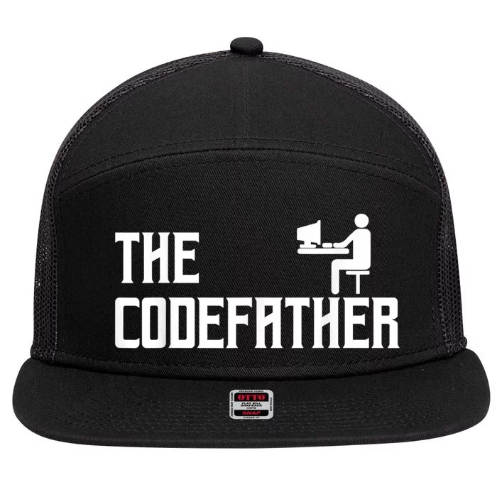 The Codefather Coding Coder Developer Computer Nerd 7 Panel Mesh Trucker Snapback Hat