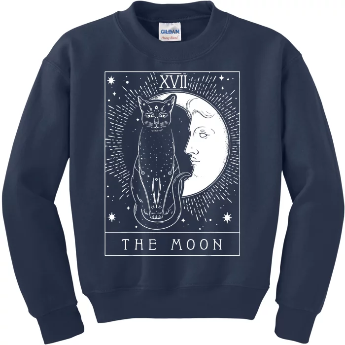 Tarot Card Crescent Moon And Cat Graphic Kids Sweatshirt