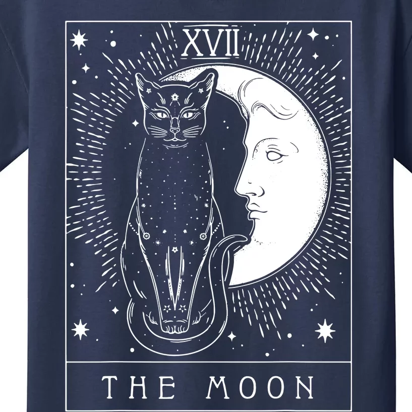 Tarot Card Crescent Moon And Cat Graphic Kids T-Shirt