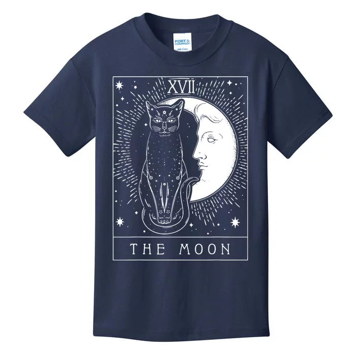 Tarot Card Crescent Moon And Cat Graphic Kids T-Shirt