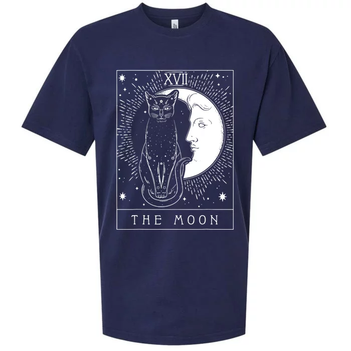 Tarot Card Crescent Moon And Cat Graphic Sueded Cloud Jersey T-Shirt