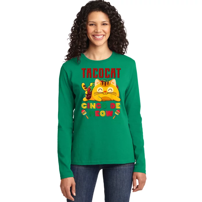 Taco Cat Cinco De Meow Mexican Fiesta Cat Lovers Cinco De Mayo Ladies Long Sleeve Shirt