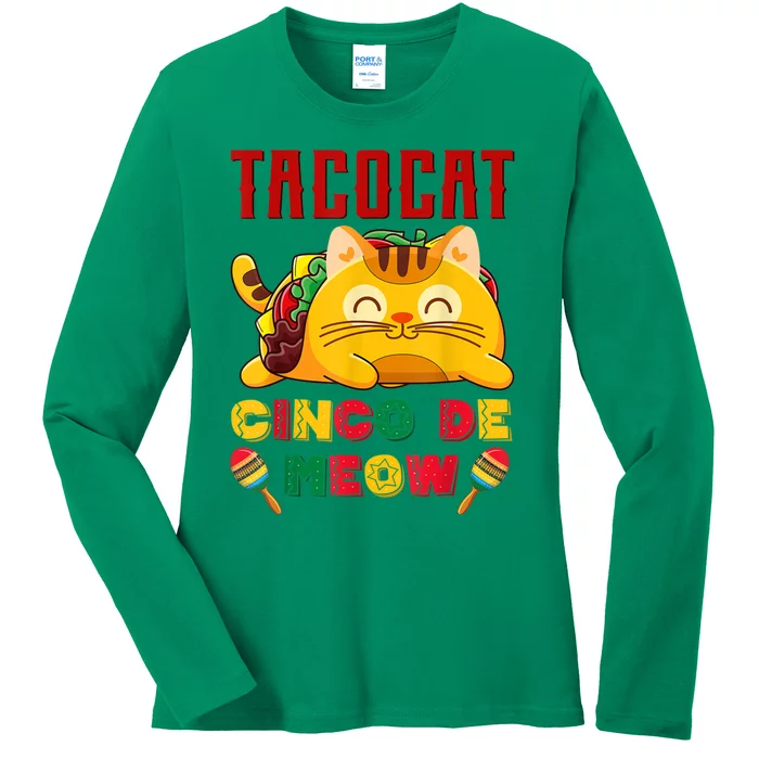 Taco Cat Cinco De Meow Mexican Fiesta Cat Lovers Cinco De Mayo Ladies Long Sleeve Shirt