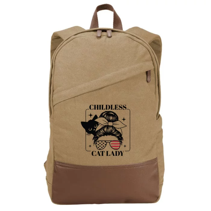 This Childless Cat Lady Ladies Is Voting Messy Bun 2024 Cotton Canvas Backpack