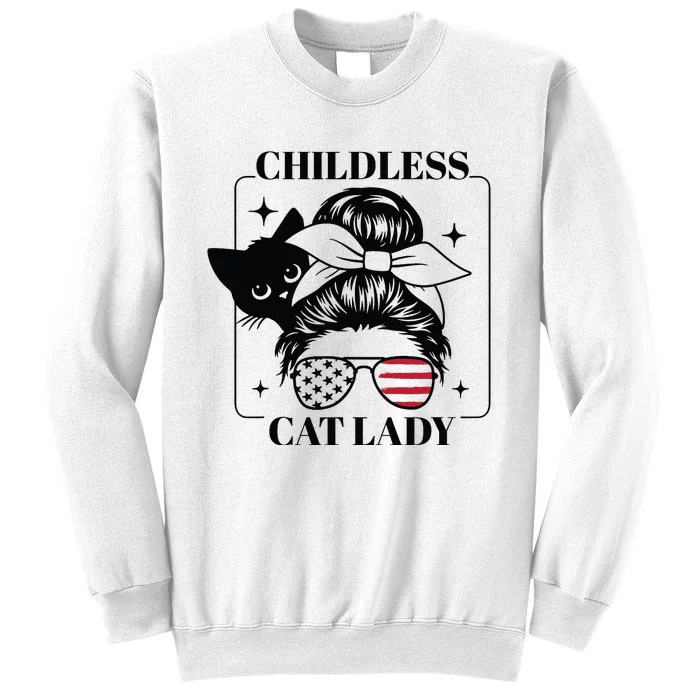 This Childless Cat Lady Ladies Is Voting Messy Bun 2024 Sweatshirt