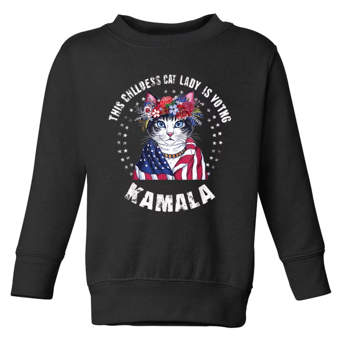 This Childless Cat Lady Ladies Is Voting Kamala 2024 Voting Kamala Election 2024 Toddler Sweatshirt