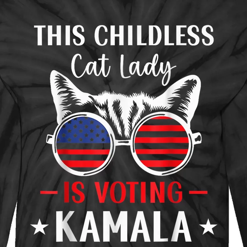 This Childless Cat Lady Ladies Is Voting Kamala Voting Kamala Election 2024 Tie-Dye Long Sleeve Shirt