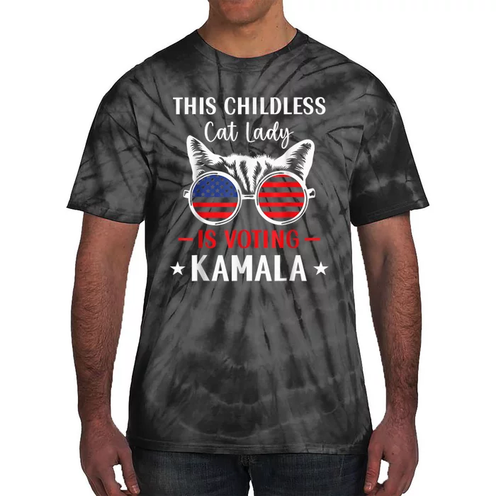 This Childless Cat Lady Ladies Is Voting Kamala Voting Kamala Election 2024 Tie-Dye T-Shirt