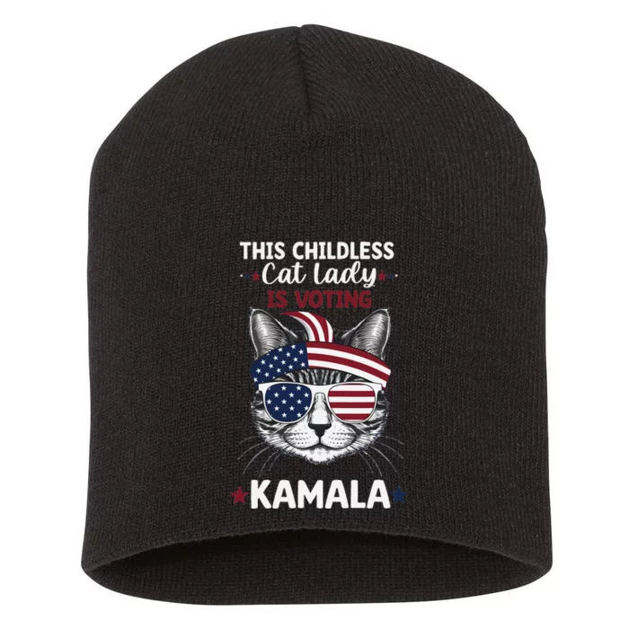 This Childless Cat Lady Ladies Is Voting Kamala Election 24 Short Acrylic Beanie