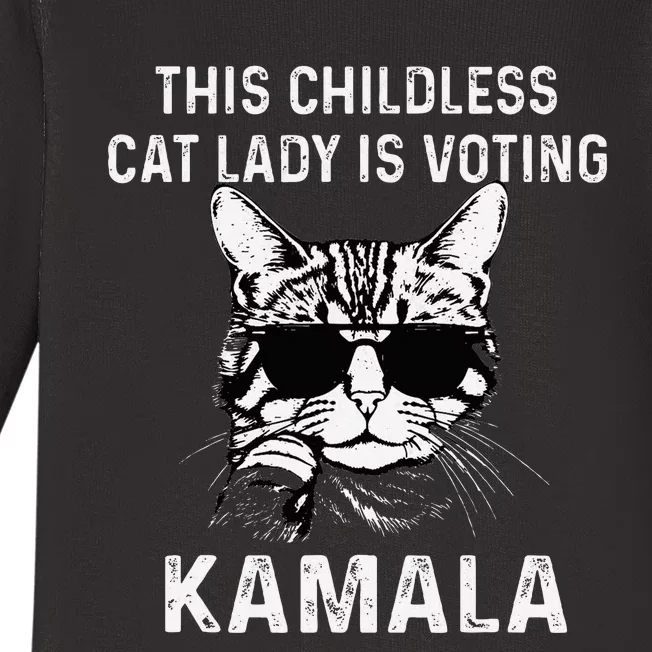 This Childless Cat Lady Is Voting Kamala 2024 Baby Long Sleeve Bodysuit