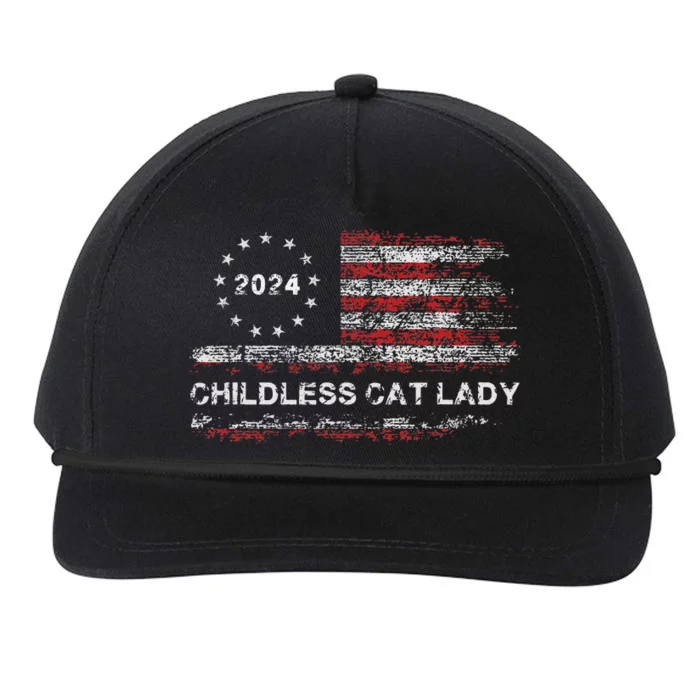 The Childless Cat Lady 2024 For President Us Flag Vintage Snapback Five-Panel Rope Hat