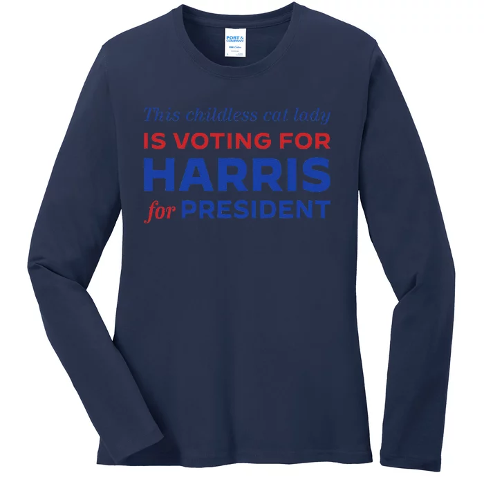 This Childless Cat Lady Is Voting Harris For President 2024 Ladies Long Sleeve Shirt