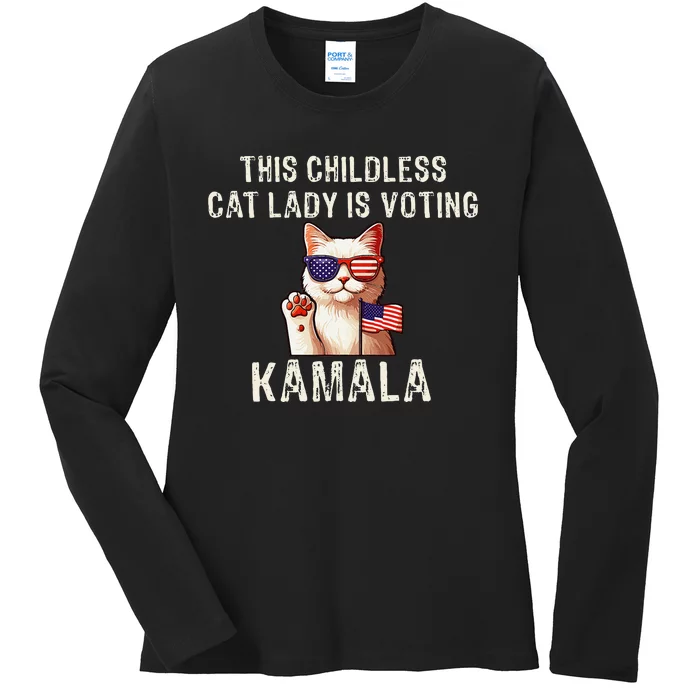 This Childless Cat Lady Is Voting Kamala 2024 Ladies Long Sleeve Shirt