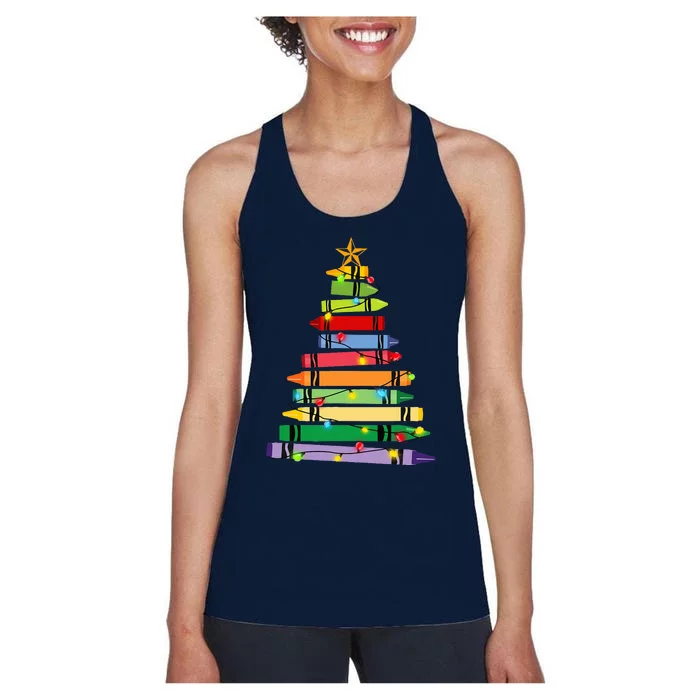 Teacher Christmas C.R.A.Y.O.N Tree Light Gifts Student Women's Racerback Tank