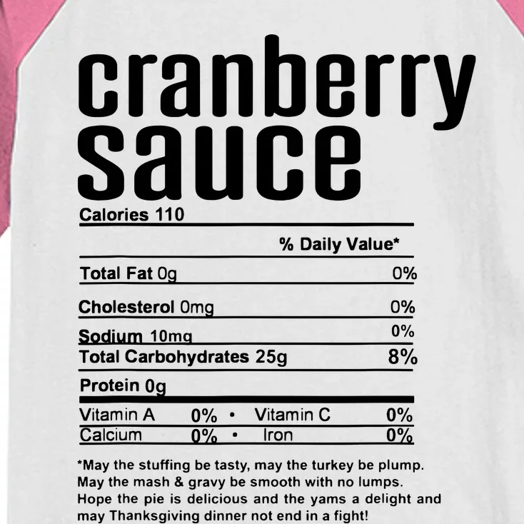 Thanksgiving Christmas Cranberry Sauce Nutritional Facts Kids Colorblock Raglan Jersey