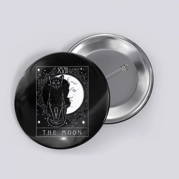 Tarot Card Crescent Moon And Cat Graphic Button