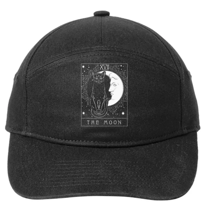 Tarot Card Crescent Moon And Cat Graphic 7-Panel Snapback Hat