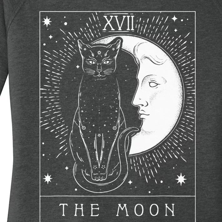 Tarot Card Crescent Moon And Cat Graphic Women's Perfect Tri Tunic Long Sleeve Shirt