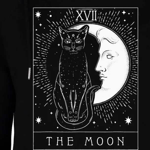 Tarot Card Crescent Moon And Cat Graphic Womens Funnel Neck Pullover Hood