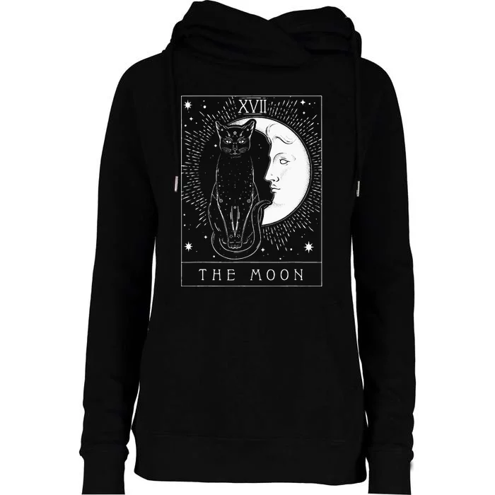 Tarot Card Crescent Moon And Cat Graphic Womens Funnel Neck Pullover Hood