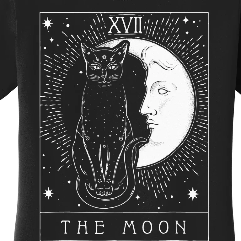 Tarot Card Crescent Moon And Cat Graphic Women's T-Shirt