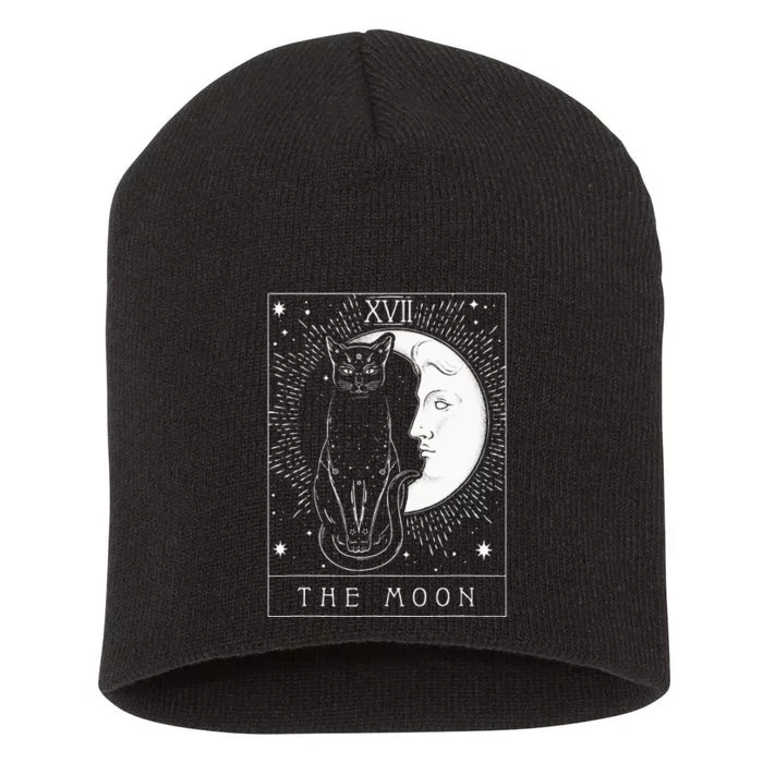 Tarot Card Crescent Moon And Cat Graphic Short Acrylic Beanie