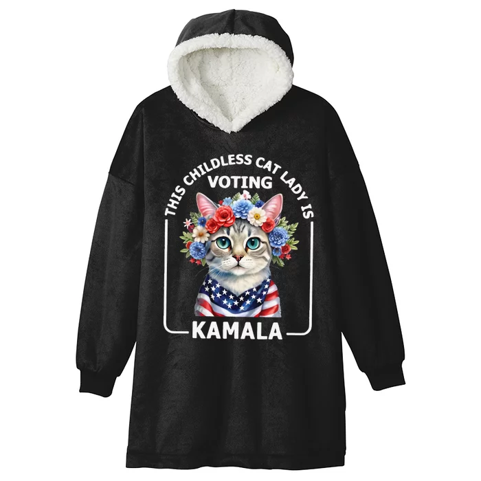 This Childless Cat Lady Ladies Is Voting Kamala Election 24 Hooded Wearable Blanket