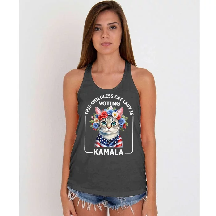 This Childless Cat Lady Ladies Is Voting Kamala Election 24 Women's Knotted Racerback Tank