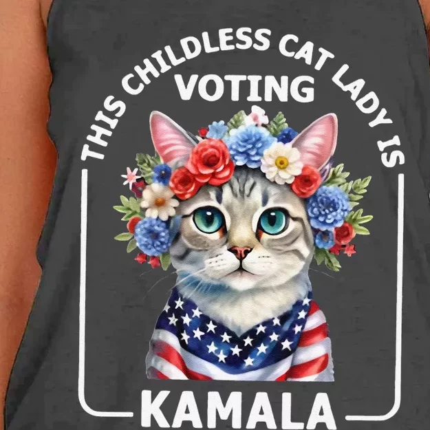 This Childless Cat Lady Ladies Is Voting Kamala Election 24 Women's Knotted Racerback Tank