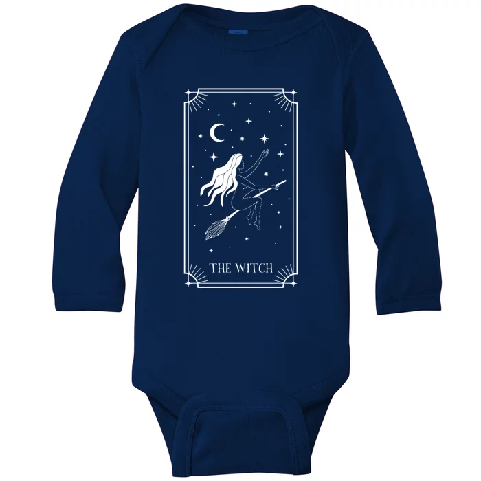 Tarot Card Crescent Moon And Witch Graphic Gift Baby Long Sleeve Bodysuit