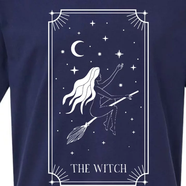 Tarot Card Crescent Moon And Witch Graphic Gift Sueded Cloud Jersey T-Shirt