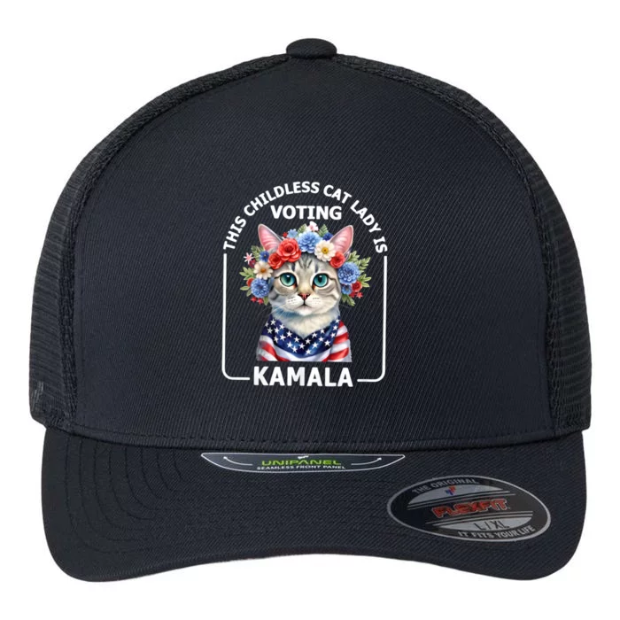 This Childless Cat Lady Ladies Is Voting Kamala Election 24 Flexfit Unipanel Trucker Cap