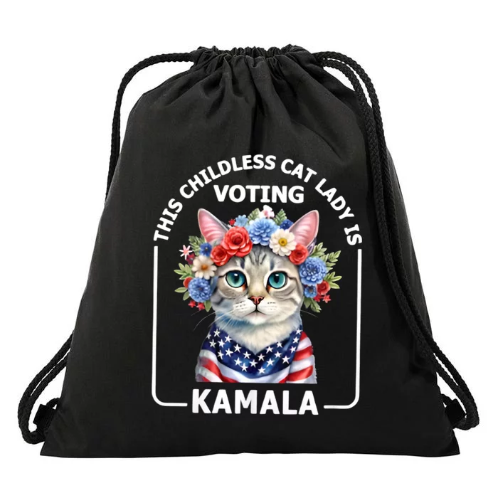 This Childless Cat Lady Ladies Is Voting Kamala Election 24 Drawstring Bag