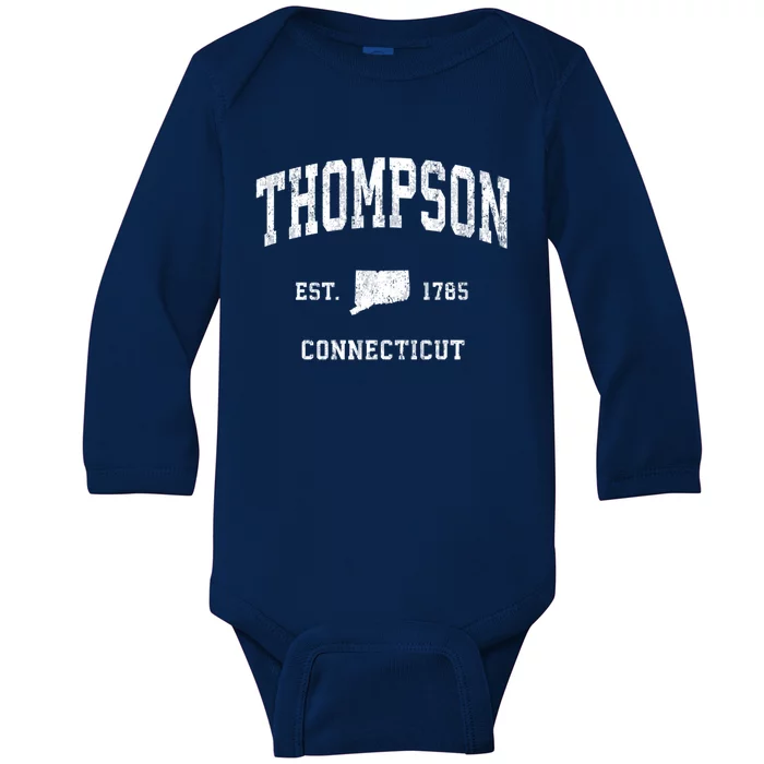 Thompson Connecticut Ct Vintage Athletic Black Sports Design Great Gift Baby Long Sleeve Bodysuit