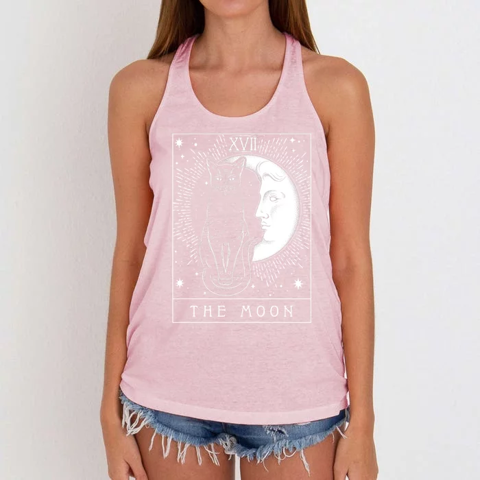 Tarot Card Crescent Moon And Cat Graphic Meaningful Gift Women's Knotted Racerback Tank