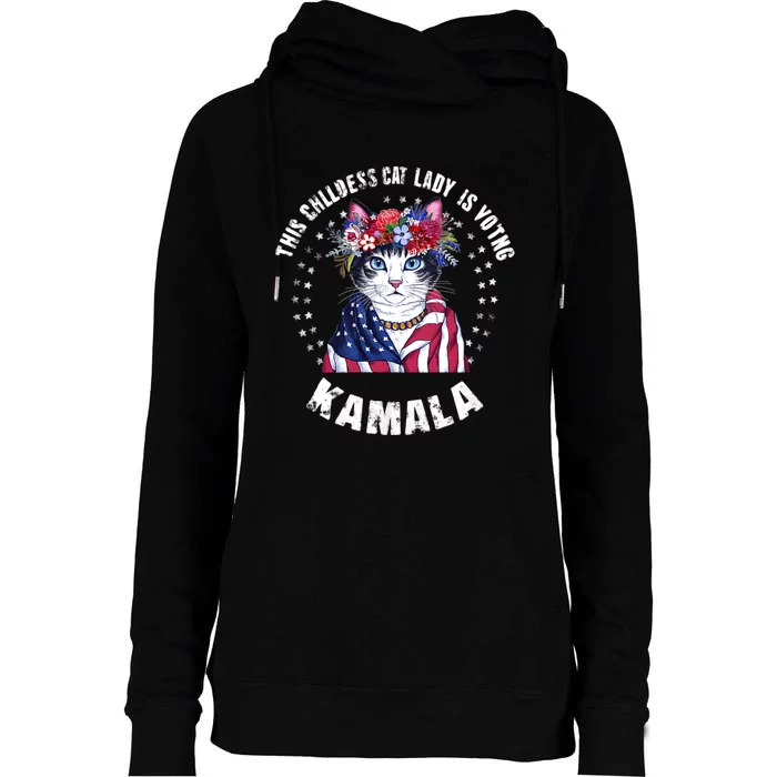 This Childless Cat Lady Ladies Is Voting Kamala 2024 Womens Funnel Neck Pullover Hood