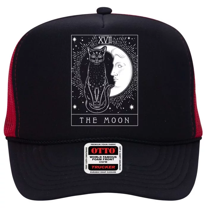 Tarot Card Crescent Moon And Cat Graphic Gift High Crown Mesh Trucker Hat