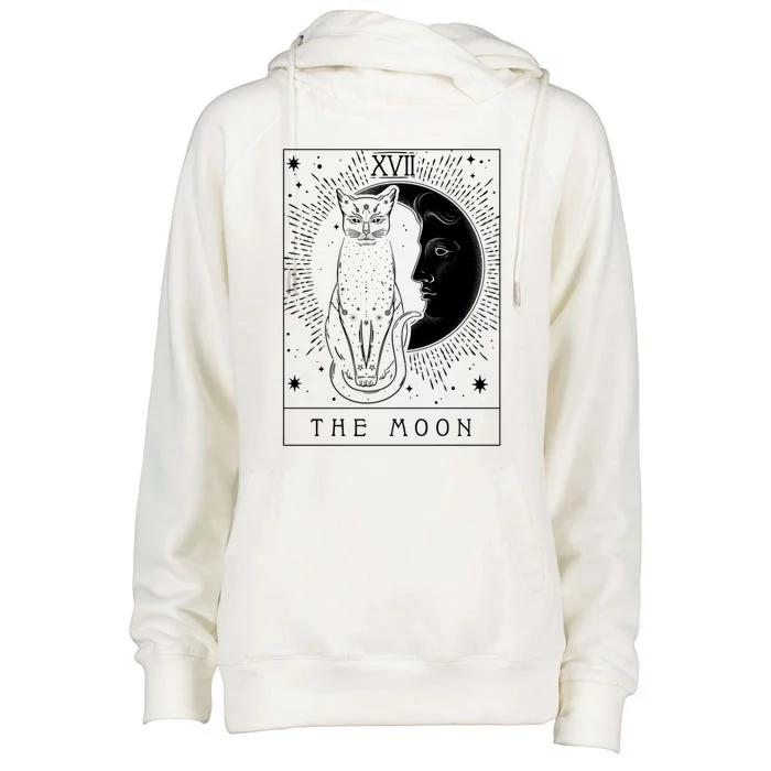 Tarot Card Crescent Moon And Cat Graphic Gift Womens Funnel Neck Pullover Hood