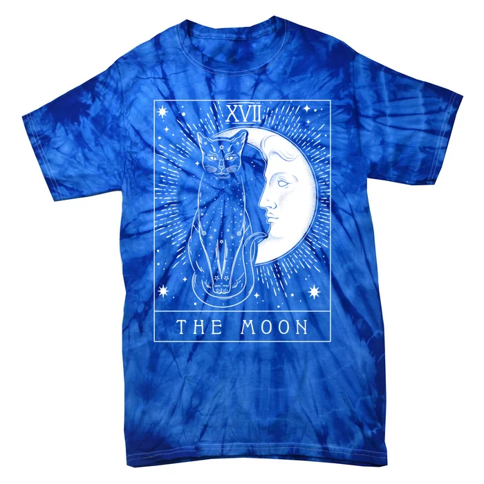 Tarot Card Crescent Moon And Cat Graphic Gift Tie-Dye T-Shirt