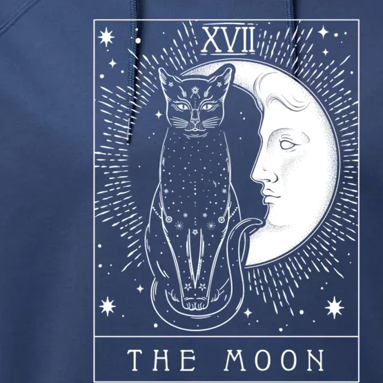 Tarot Card Crescent Moon And Cat Graphic Gift Performance Fleece Hoodie