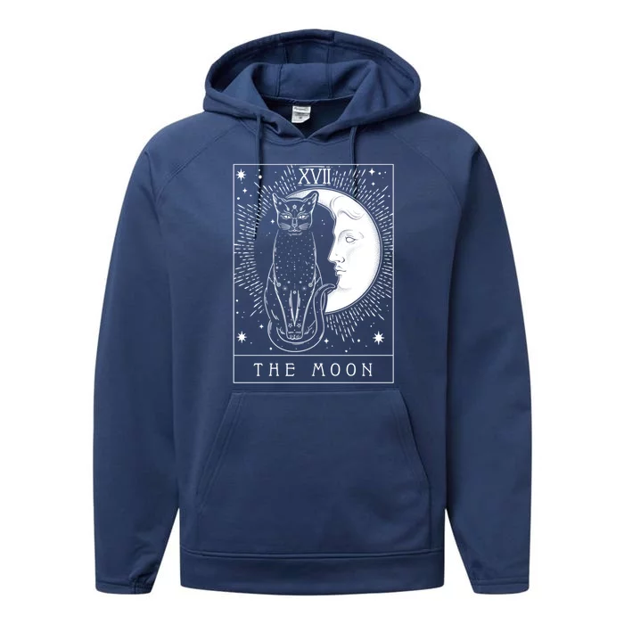 Tarot Card Crescent Moon And Cat Graphic Gift Performance Fleece Hoodie